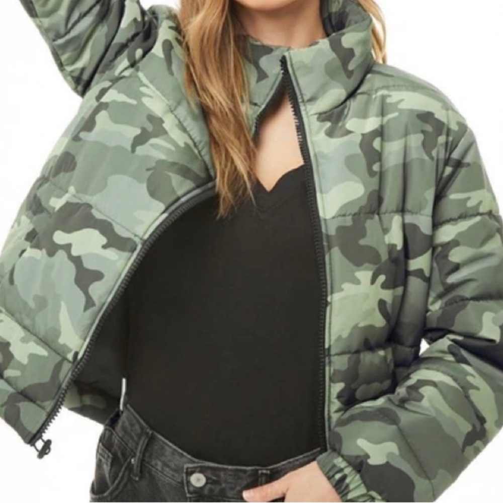 Forever 21 puffer coat, camo